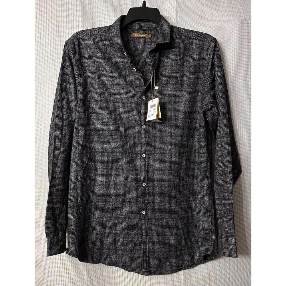 NWT Conbipel Mens Long Sleeve‎ Casual Button Front Gray Cotton Shirt Size Large